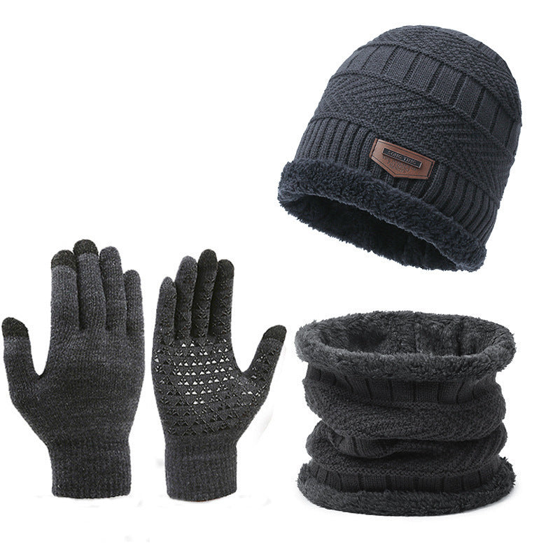 Conjunto de tres piezas de bufanda, guantes y gorro de punto cálido con forro polar para hombre