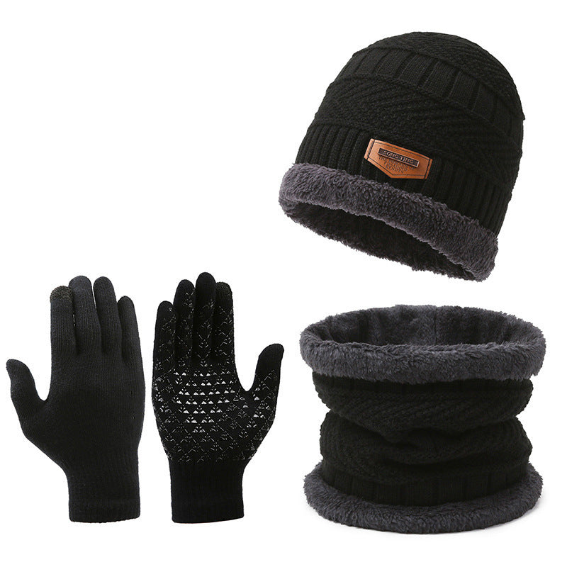 Conjunto de tres piezas de bufanda, guantes y gorro de punto cálido con forro polar para hombre