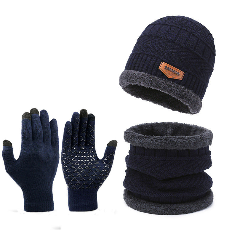 Conjunto de tres piezas de bufanda, guantes y gorro de punto cálido con forro polar para hombre
