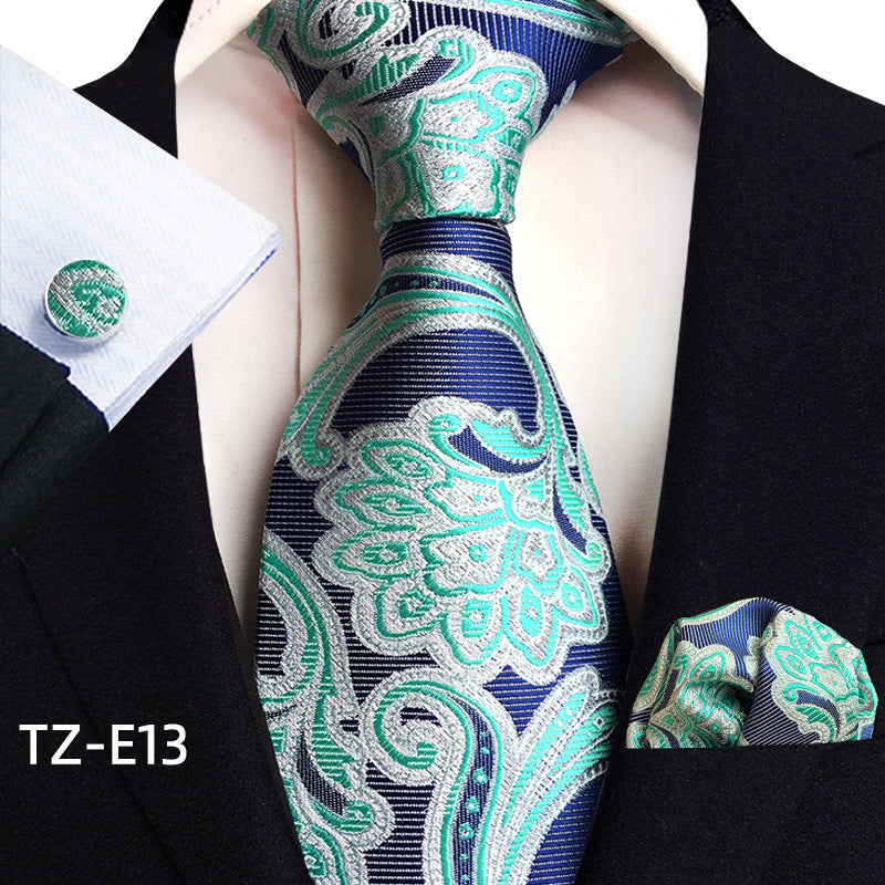 Conjunto de tres piezas de pañuelo, corbata y gemelos con diseño de cachemira