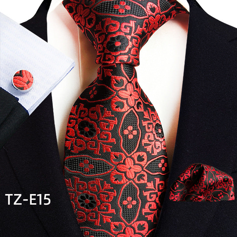 Conjunto de tres piezas de pañuelo, corbata y gemelos con diseño de cachemira