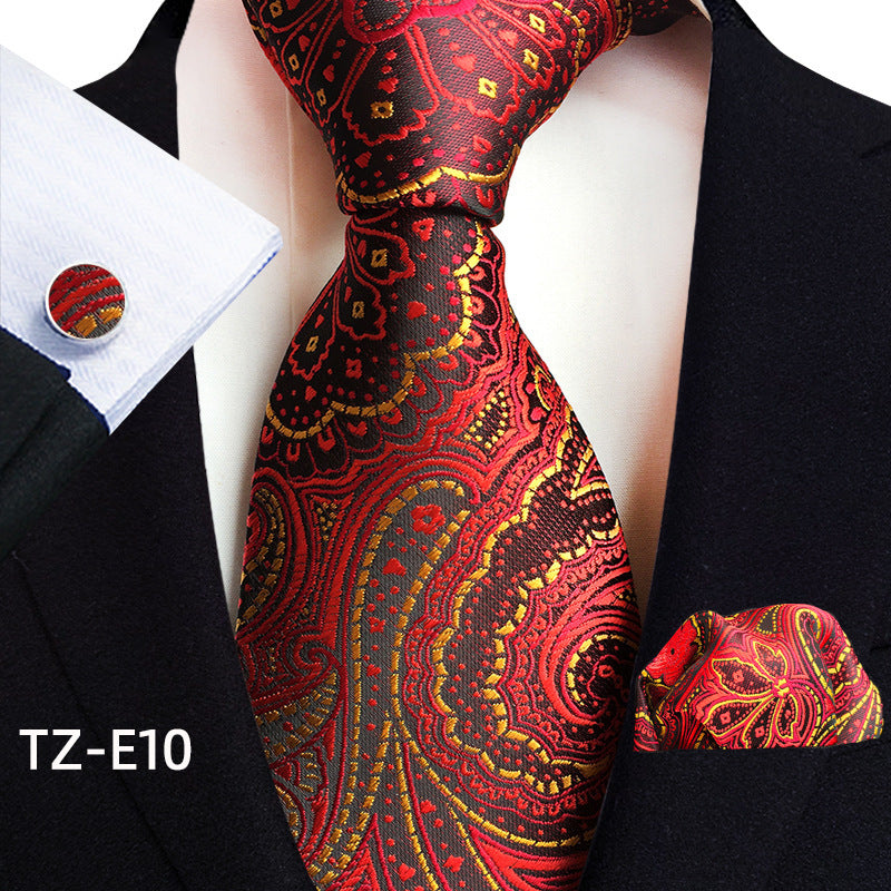 Conjunto de tres piezas de pañuelo, corbata y gemelos con diseño de cachemira