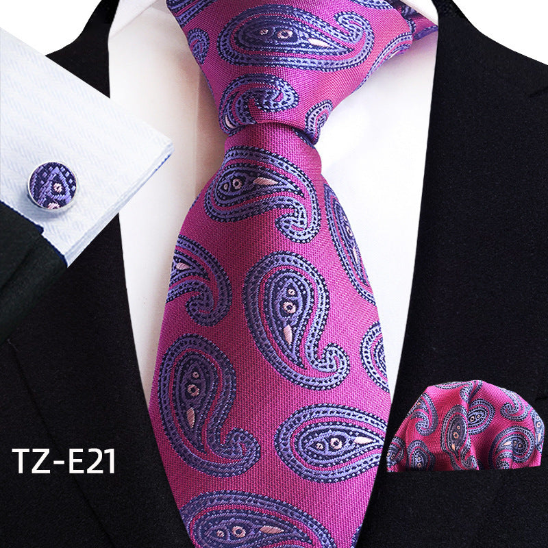 Conjunto de tres piezas de pañuelo, corbata y gemelos con diseño de cachemira