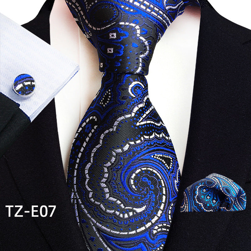 Conjunto de tres piezas de pañuelo, corbata y gemelos con diseño de cachemira