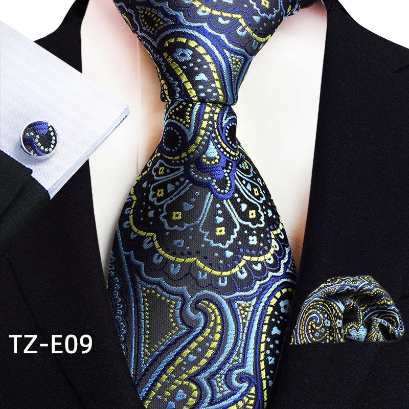 Conjunto de tres piezas de pañuelo, corbata y gemelos con diseño de cachemira