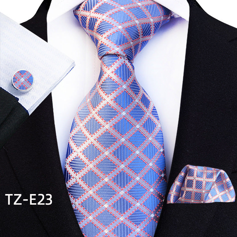 Conjunto de tres piezas de pañuelo, corbata y gemelos con diseño de cachemira