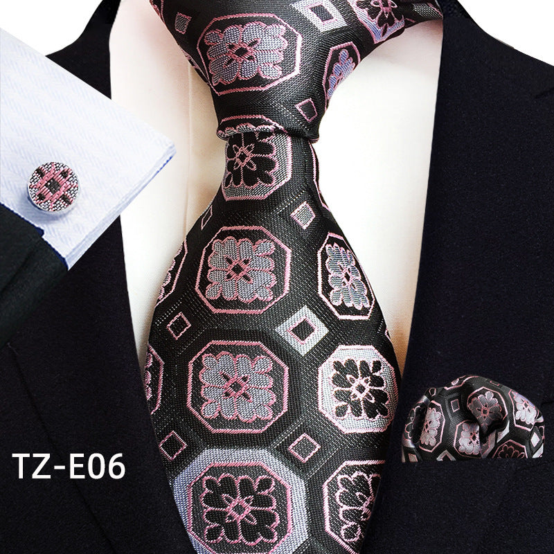 Conjunto de tres piezas de pañuelo, corbata y gemelos con diseño de cachemira