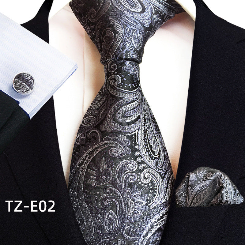 Conjunto de tres piezas de pañuelo, corbata y gemelos con diseño de cachemira