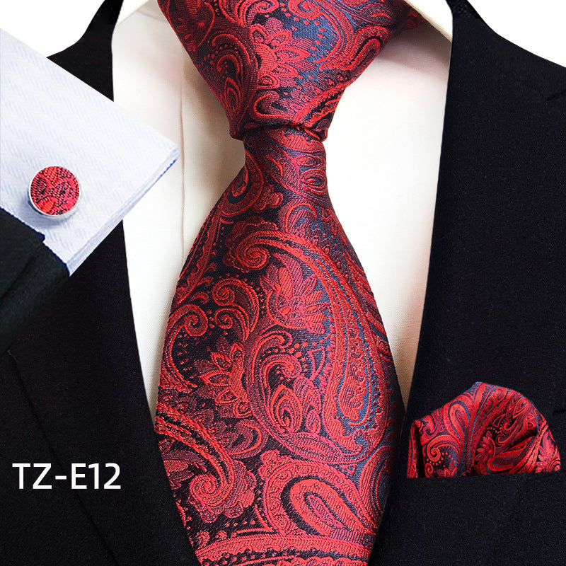 Conjunto de tres piezas de pañuelo, corbata y gemelos con diseño de cachemira