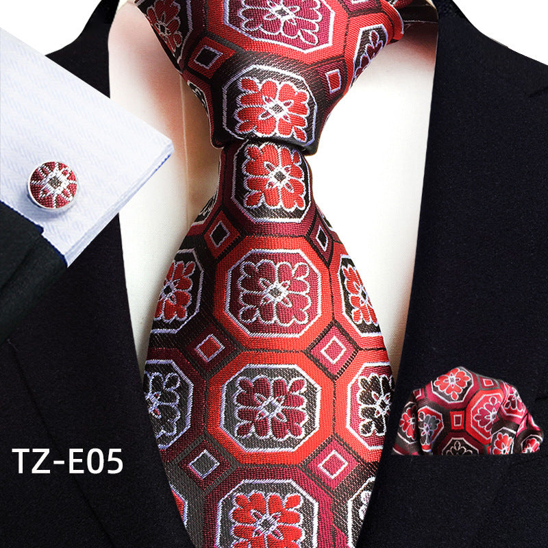 Conjunto de tres piezas de pañuelo, corbata y gemelos con diseño de cachemira