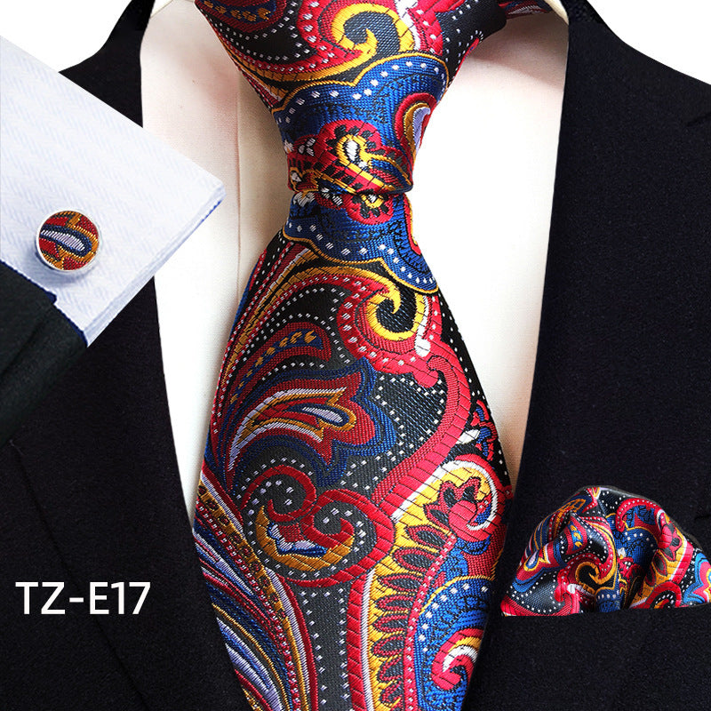Conjunto de tres piezas de pañuelo, corbata y gemelos con diseño de cachemira