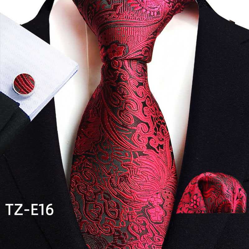 Conjunto de tres piezas de pañuelo, corbata y gemelos con diseño de cachemira
