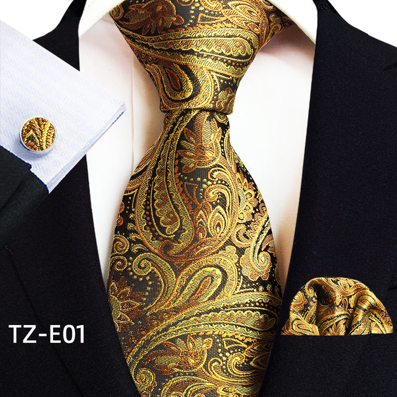 Conjunto de tres piezas de pañuelo, corbata y gemelos con diseño de cachemira