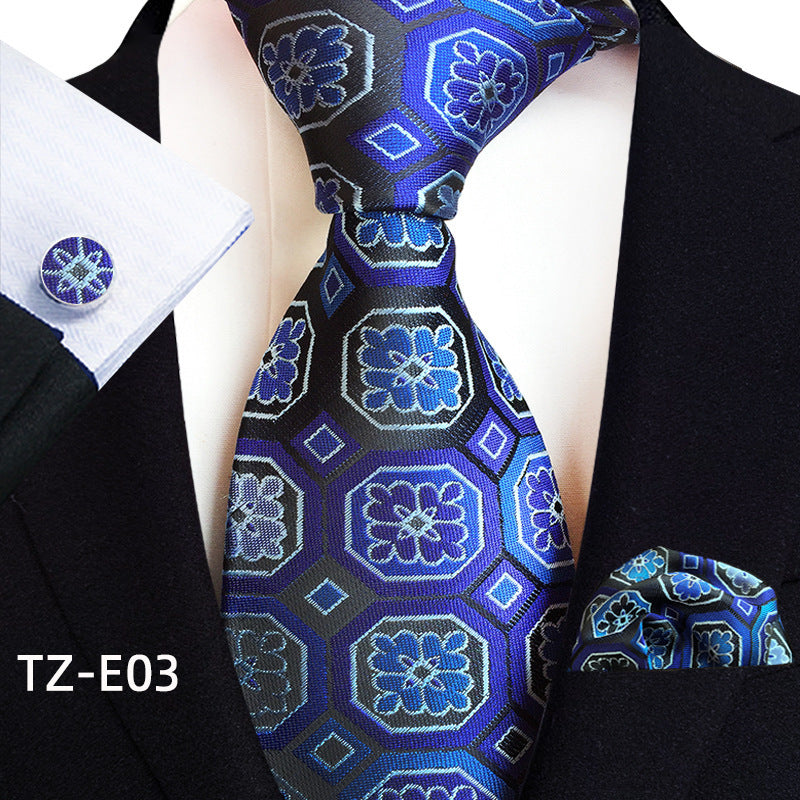 Conjunto de tres piezas de pañuelo, corbata y gemelos con diseño de cachemira
