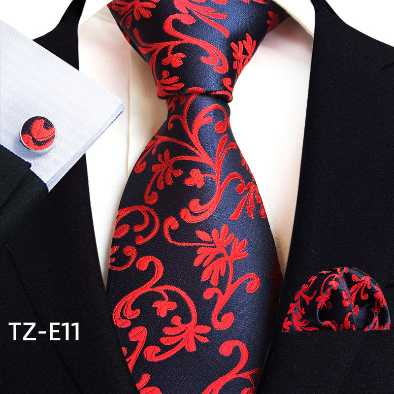 Conjunto de tres piezas de pañuelo, corbata y gemelos con diseño de cachemira