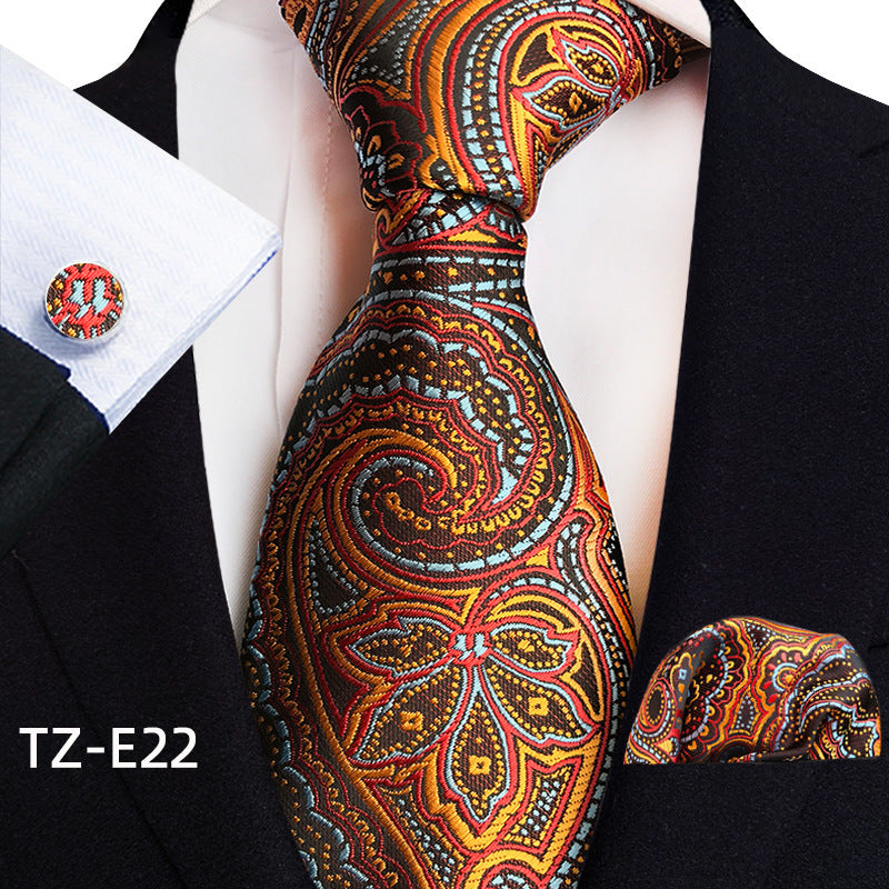 Conjunto de tres piezas de pañuelo, corbata y gemelos con diseño de cachemira