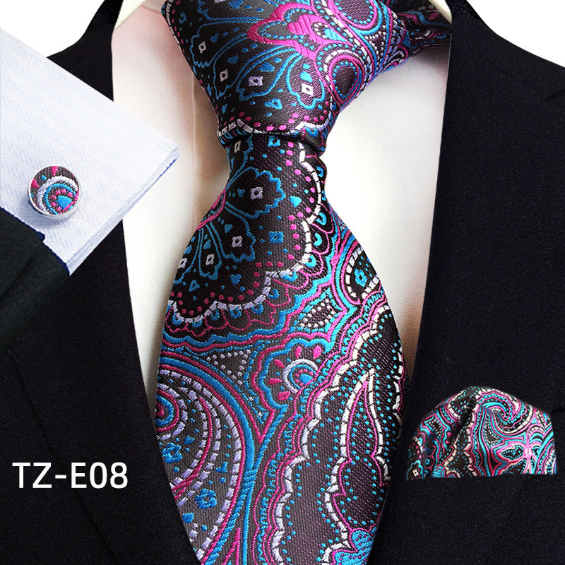 Conjunto de tres piezas de pañuelo, corbata y gemelos con diseño de cachemira