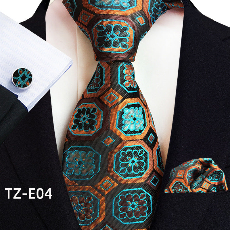 Conjunto de tres piezas de pañuelo, corbata y gemelos con diseño de cachemira