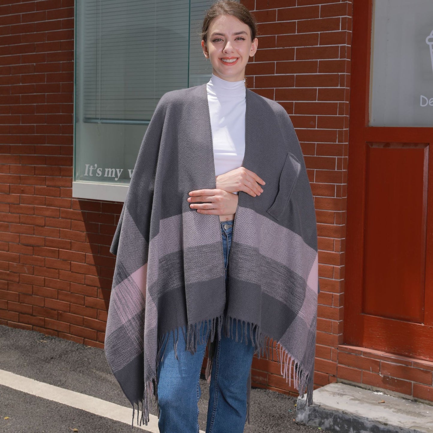 Cárdigan cálido con borlas de jacquard para mujer