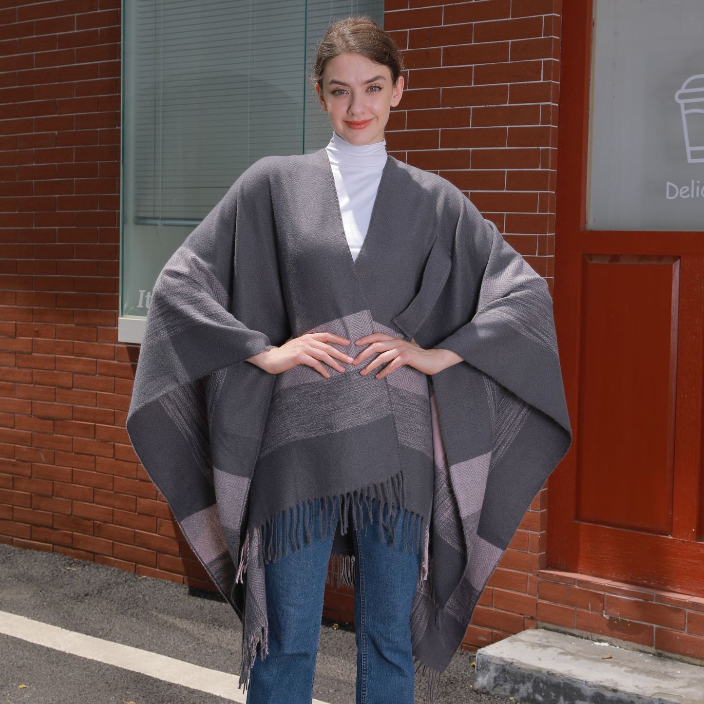 Cárdigan cálido con borlas de jacquard para mujer