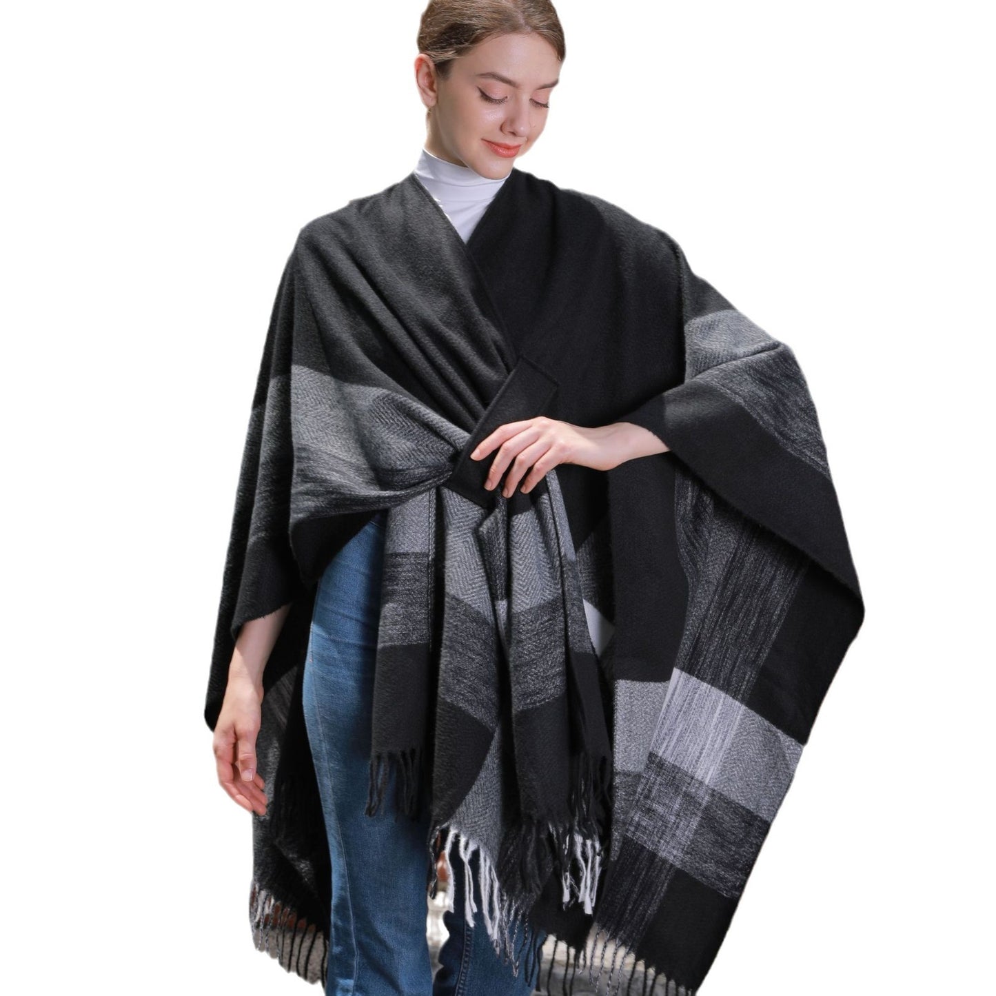 Cárdigan cálido con borlas de jacquard para mujer